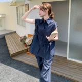 薄牛仔套装女2025新款夏季韩版休闲复古气质松弛感穿搭裤子两件套，女装套装/套裙，乔安迪