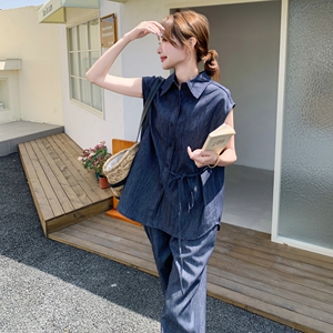 薄牛仔套装女2025新款夏季韩版休闲复古气质松弛感穿搭裤子两件套,乔安娜穿衣搭配图片