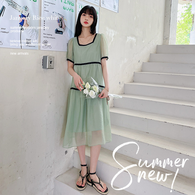 【】现货一夏的清凉方领连衣裙2273-P105-K158,女装连衣裙,乔安迪