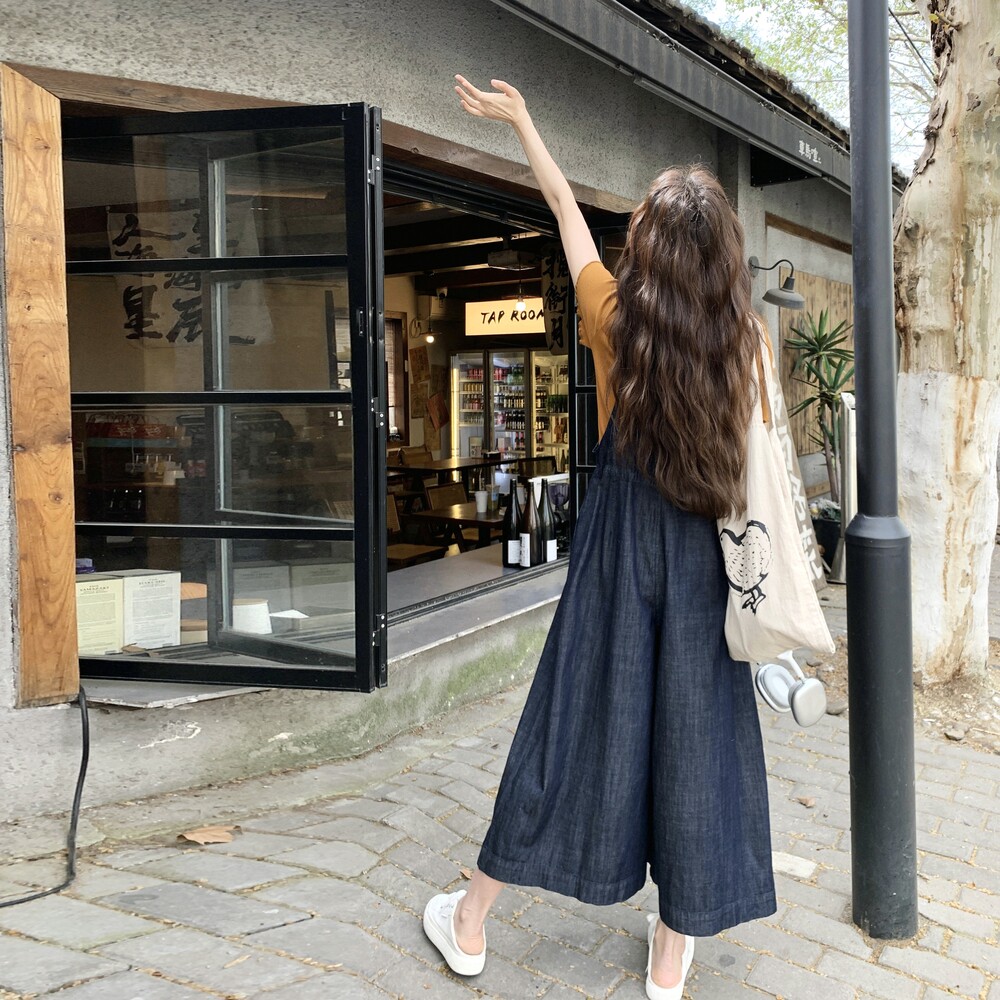减龄T恤牛仔背带裤套装女夏2025新款今年流行爆款慵懒韩系两件套,女装牛仔裤,乔安迪