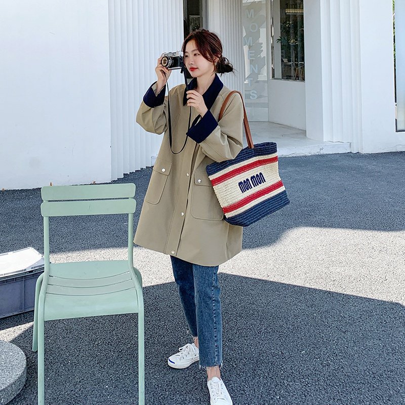 韩系宽松休闲风衣外套女秋2024新款大码女装超好看中长款工装大衣,女装西装,乔安迪