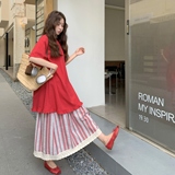 韩版减龄甜美上衣两件套女2025年夏季新款俏皮显瘦条纹半身裙套装，女装套装/套裙，乔安迪