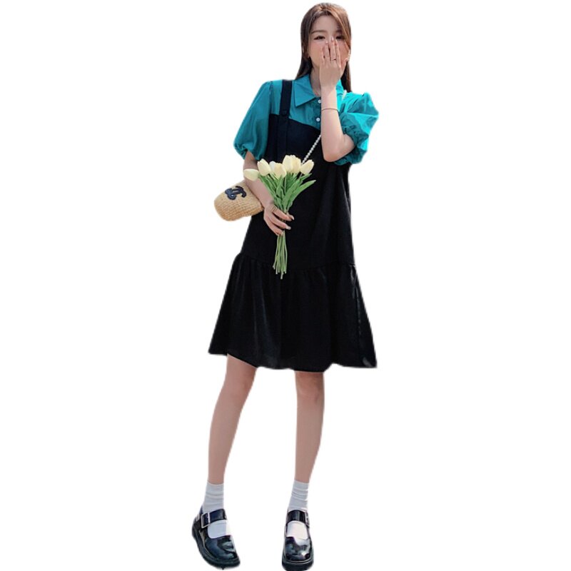 【】现货拼接减龄肩带设计连衣裙2298-P105-k158,女装连衣裙,乔安迪