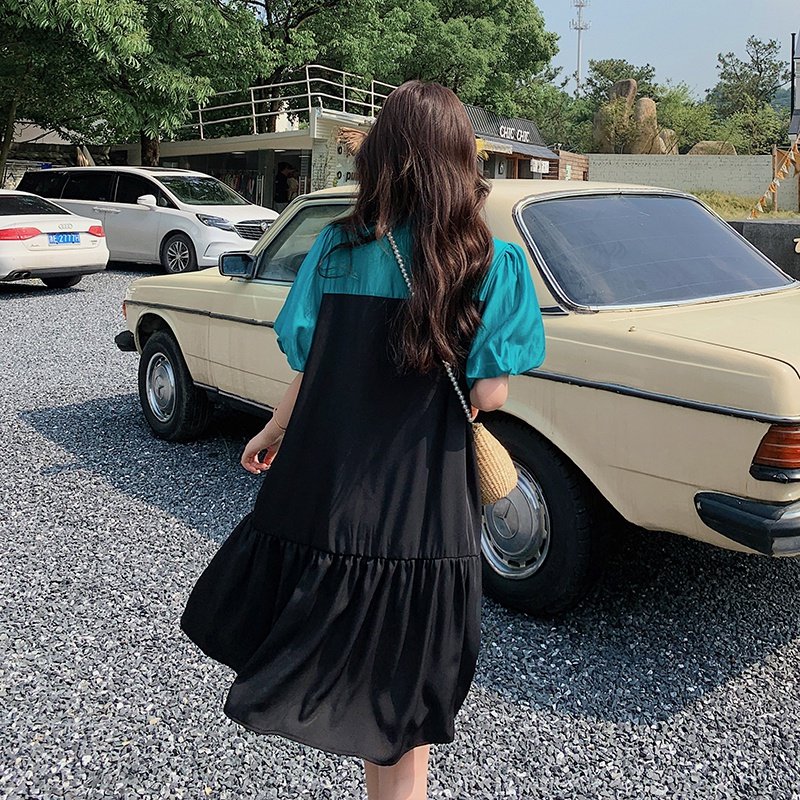 【】现货拼接减龄肩带设计连衣裙2298-P105-k158,女装连衣裙,乔安迪