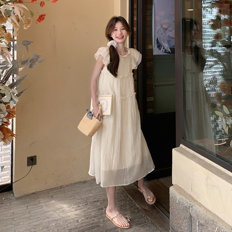 法式甜美减龄小飞袖连衣裙女2025夏季新款韩版宽松显瘦初恋长裙子,女装连衣裙,乔安迪