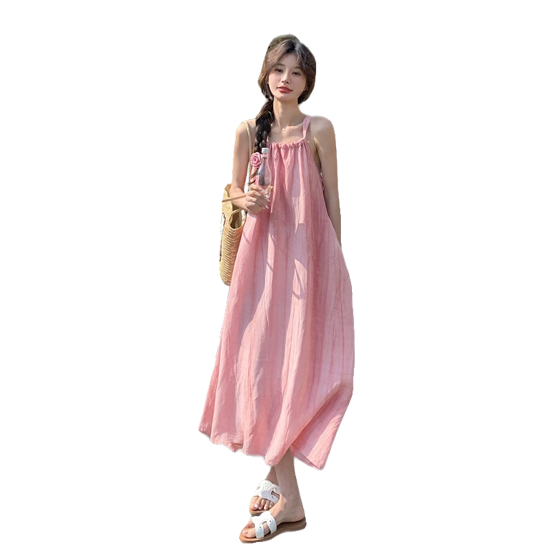 甜美减龄粉色无袖连衣裙女夏2025新款法式温柔风显瘦海边度假长裙,女装连衣裙,乔安迪