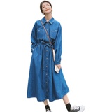 法式复古牛仔连衣裙女春秋2025新款气质高级感超好看衬衫连身长裙，女装连衣裙，乔安迪