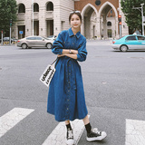 法式复古牛仔连衣裙女春秋2025新款气质高级感超好看衬衫连身长裙，女装连衣裙，乔安迪