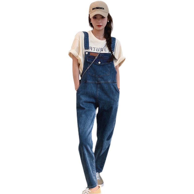 牛仔背带裤女春秋长款可爱减龄宽松chic设计感小众学生少女裤子潮,女装牛仔裤,乔安迪
