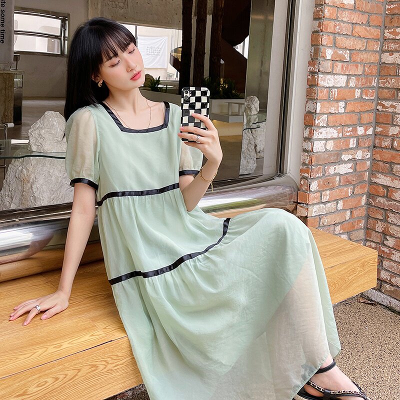 【】现货一夏的清凉方领连衣裙2273-P105-K158,女装连衣裙,乔安迪