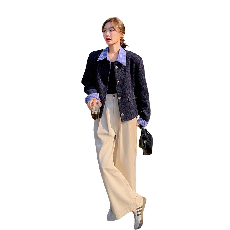 格子拼接假两件小香风外套女2025春季新款法式气质名媛高级感上衣,女装短外套,乔安迪