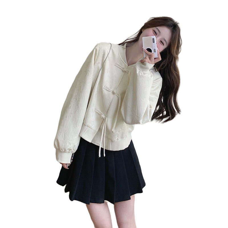 白色新中式盘扣棒球服外套女春季2025新款小个子设计感休闲短上衣,女装,乔安迪