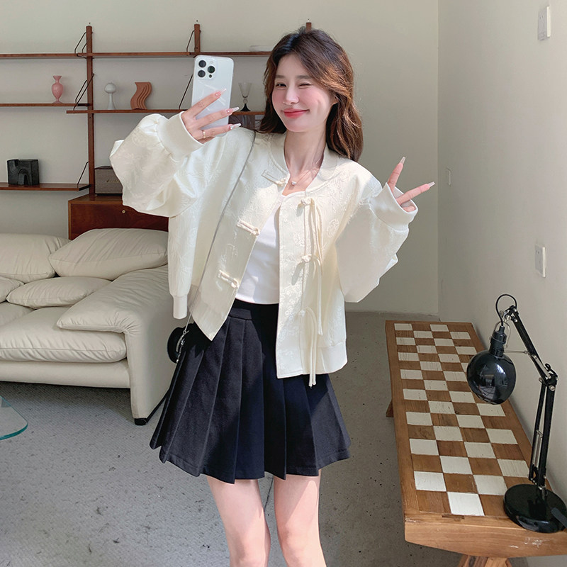白色新中式盘扣棒球服外套女春季2025新款小个子设计感休闲短上衣,女装,乔安迪