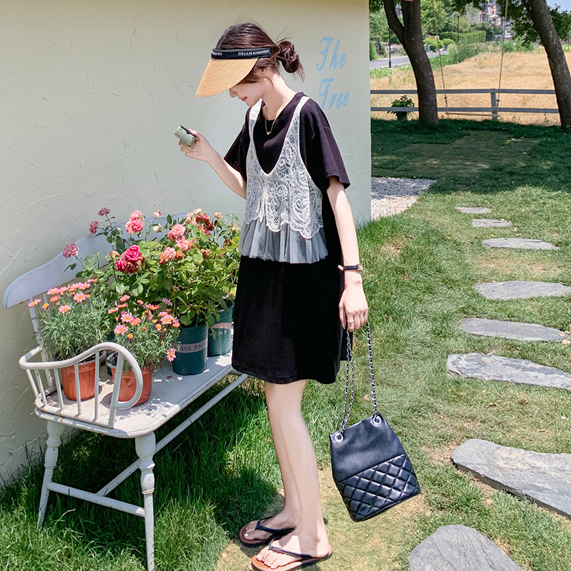 法式网纱马甲拼接假两件连衣裙女2025夏季新款韩版宽松显瘦长裙子,女装连衣裙,乔安迪