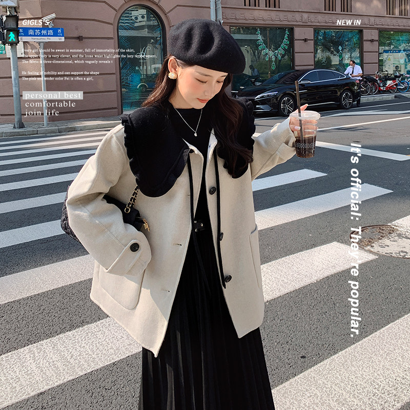 【22冬】20号出娃娃领双面羊绒大衣浙宝126-8667-P255-K358，女装毛呢外套，乔安迪