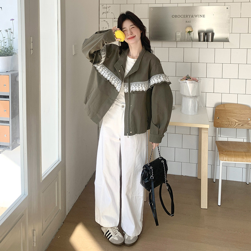 【新款现货】-5826-P155-K238蕾丝花边拼接风衣外套,女装短外套,乔安迪