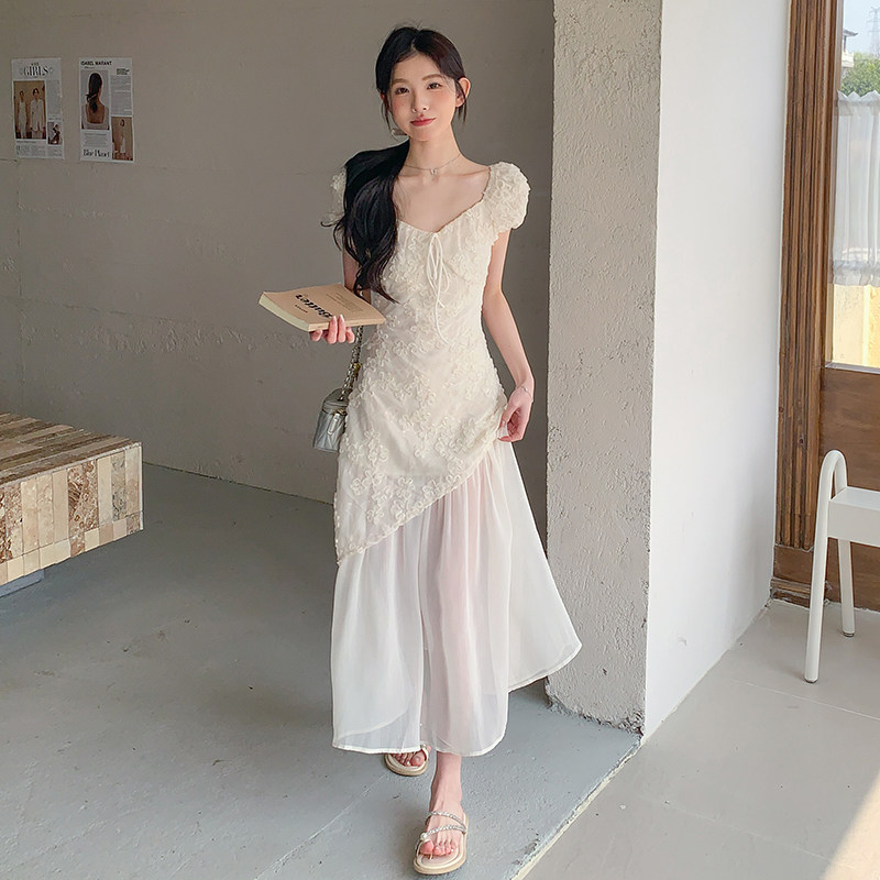 白色蕾丝刺绣连衣裙女2025年夏季新款韩版设计感气质时尚显瘦长裙,女装连衣裙,乔安迪