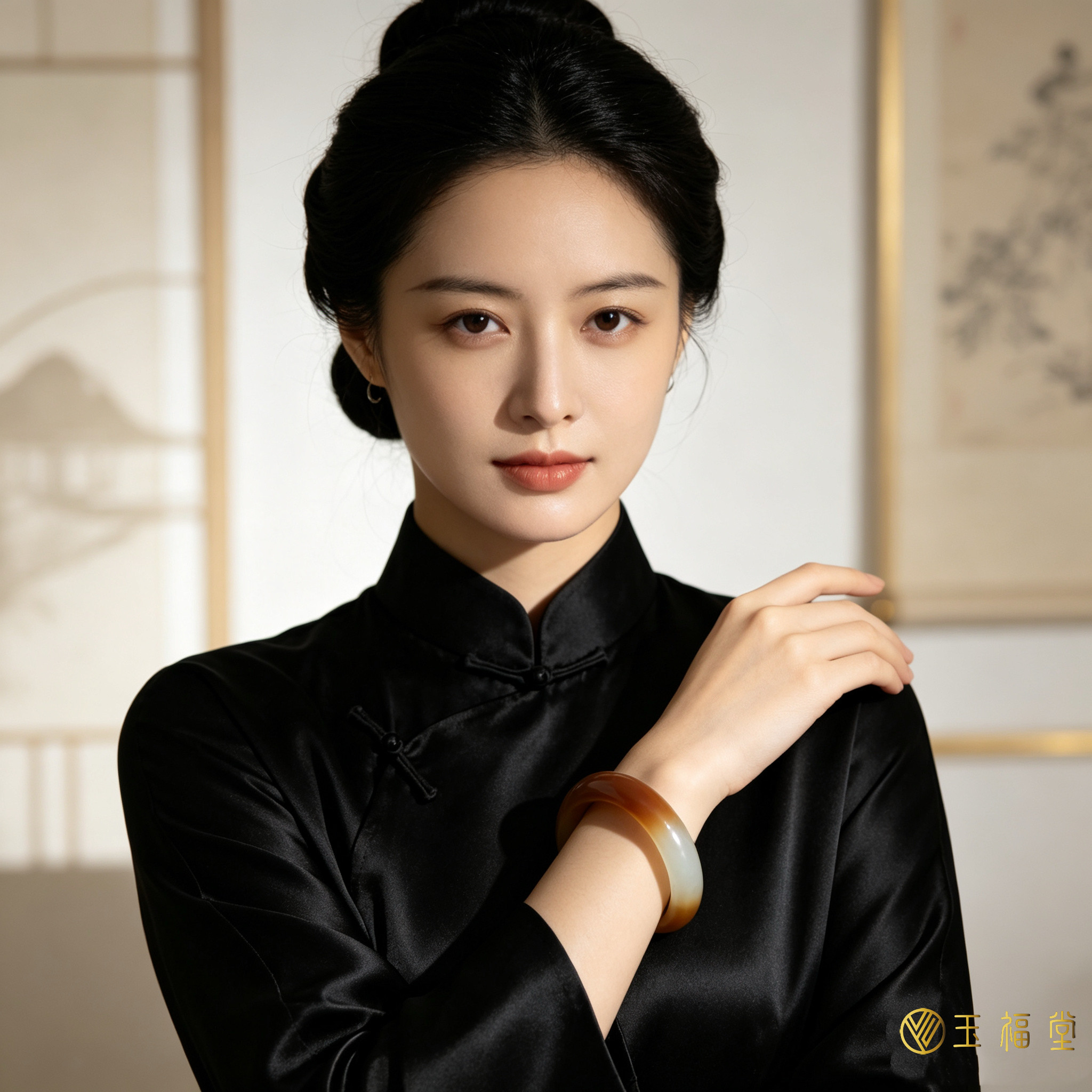 玉福堂 | 和田玉且末料糖白玉手镯女款 | 红糖泥鳅背玉镯57mm