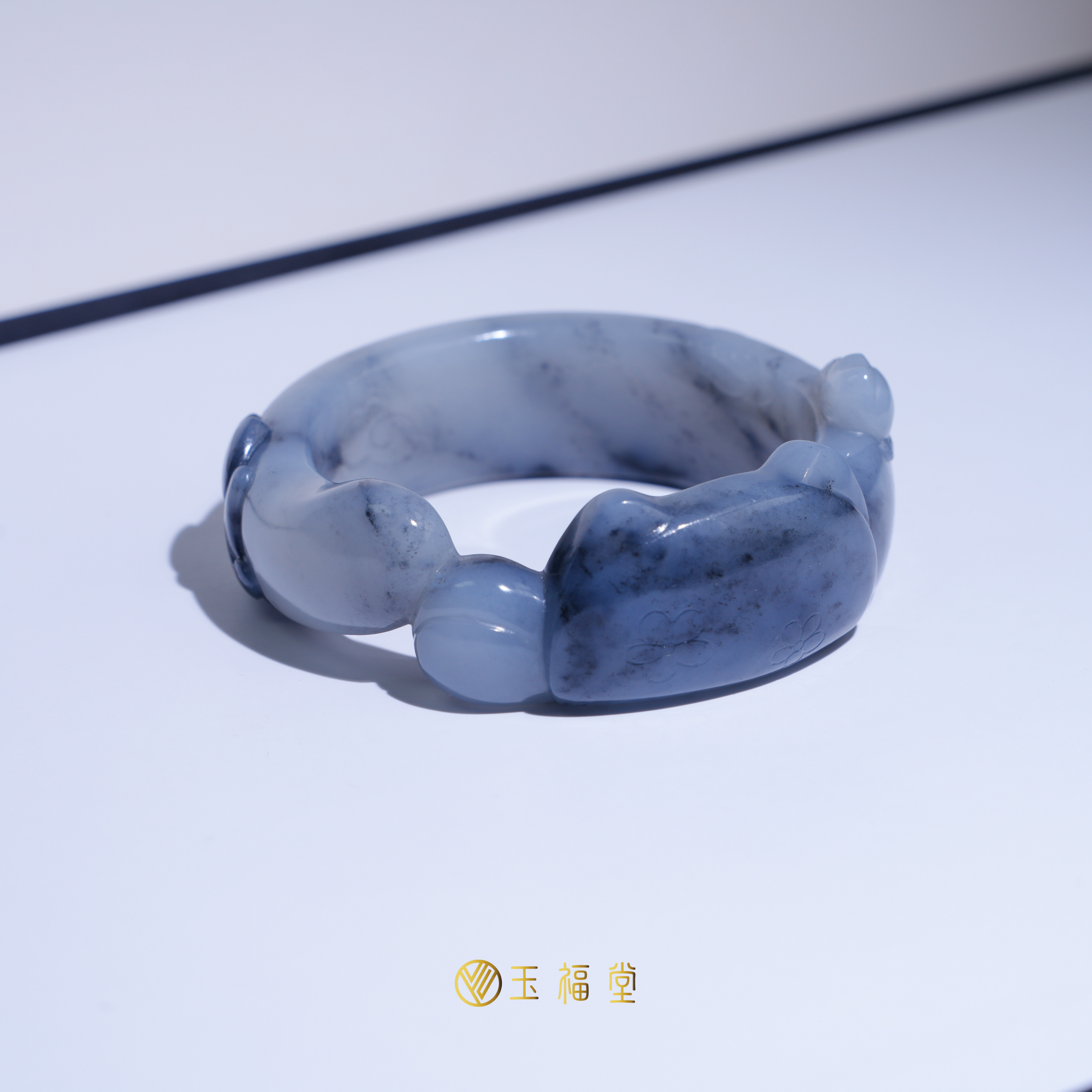 【猫镯】玉福堂 | 新疆和田玉青花籽 | 籽镯 |聚墨招财猫手镯53mm