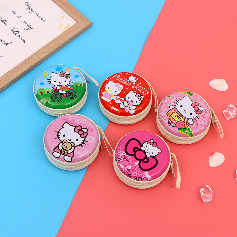 韩国文具马口铁圆形可爱Holle kitty硬币耳机包小清新创意零钱包