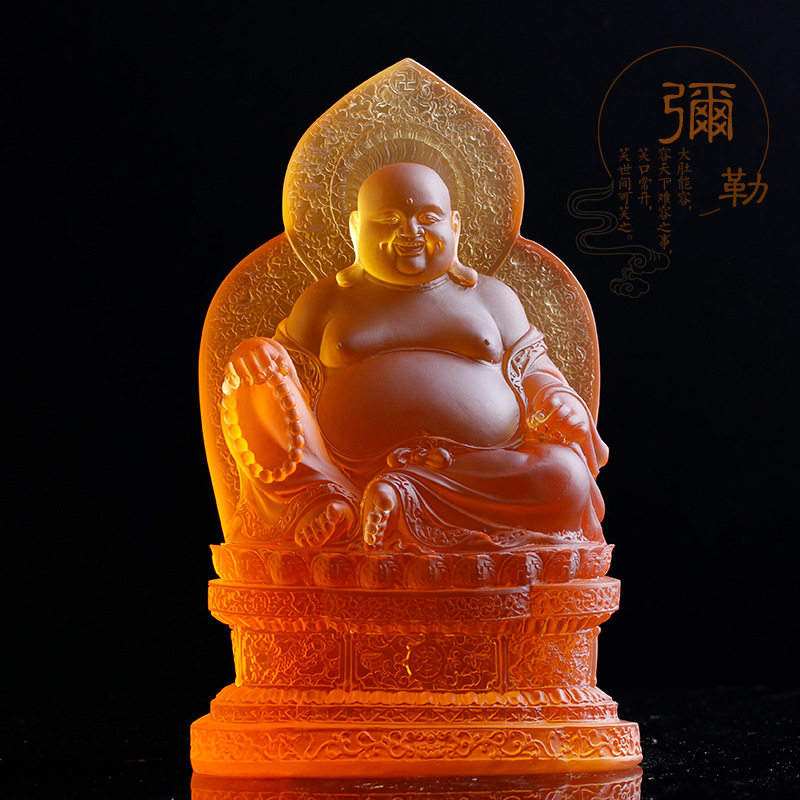 琉璃弥勒佛像笑佛布袋和尚供奉家居招财桌面装饰摆件佛像用品中式