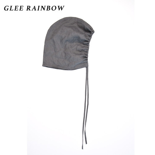 Glee rainbow日式深灰质感亚麻褶皱肌理轻薄透气抽绳造型帽子