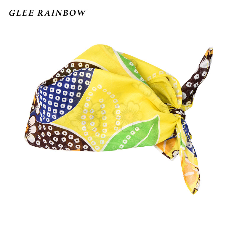 Glee rainbow清新柠檬黄南欧风情度假感扶桑花沙滩头戴方巾围巾