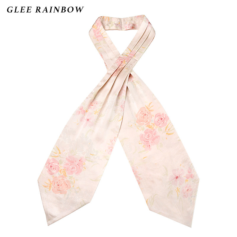 Glee rainbow日式和风浪漫花卉丝香云纱双层褶皱提花法式宽领带