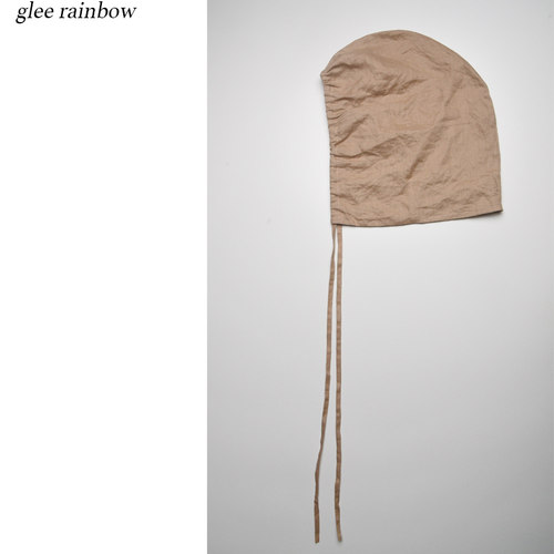 Glee rainbow卡其驼色质感亚麻轻薄透气时髦造型抽绳帽子