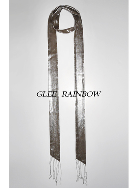 Glee rainbow缎光金属烫银流苏链条窄版超长时髦造型丝巾