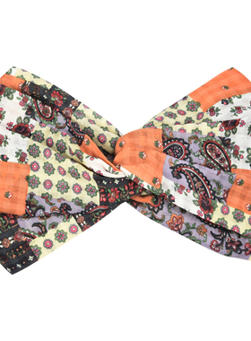 GLee rainbow法式田园佩斯利橙色格纹小碎花真丝丝棉超宽头饰发饰