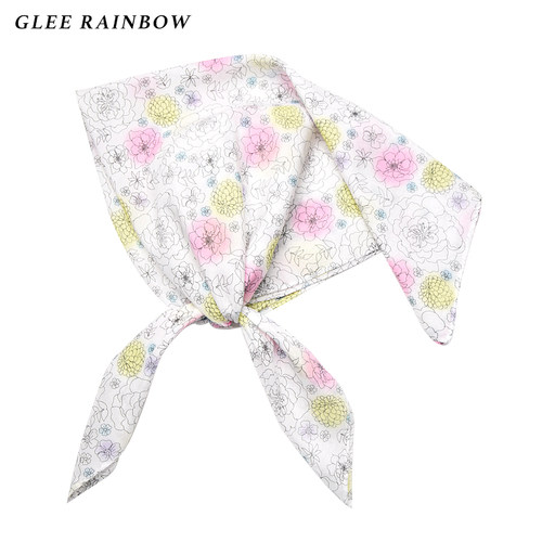 Glee rainbow夏日清新小花朵真丝棉超薄柔软方巾头巾丝巾