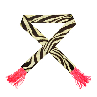 GLEE RAINBOW时髦鹅黄棕色斑马纹斜纹真丝荧光粉流苏丝巾小围巾