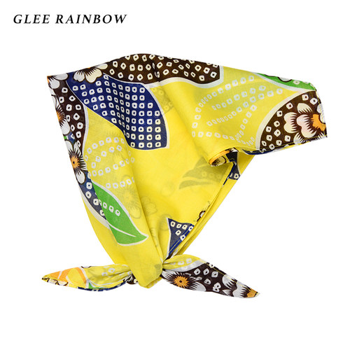 Glee rainbow清新柠檬黄南欧风情度假亚麻细格扶桑花头巾方巾