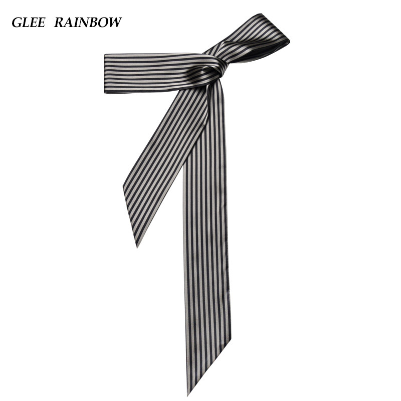 Glee rainbow灰黑真丝条纹英式男款衬衫时髦窄丝巾