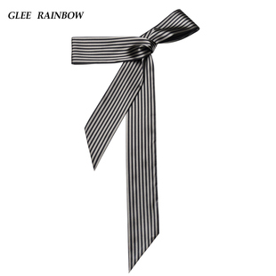 Glee rainbow灰黑真丝条纹英式男款衬衫时髦窄丝巾