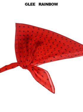 Glee rainbow大红黑色punk波点超薄真丝透视方巾造型丝巾围巾