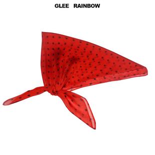 Glee rainbow大红黑色punk波点超薄真丝透视方巾造型丝巾围巾