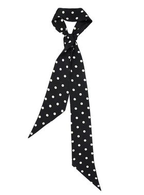 Glee rainbow 黑色白波点真丝双绉百搭造型斜角丝巾