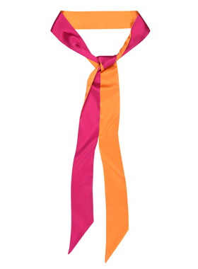 GLEE RAINBOW 夏季玫红橙色撞色真丝细长窄丝巾包袋巾绑发丝巾