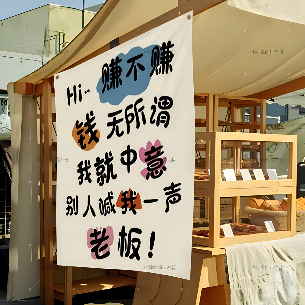 赚不赚钱无所谓 户外露营风装饰布 后备箱摆摊挂布野营基地背景布