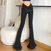 春季 黑色长裤 挂链高腰V字微喇裤 显瘦马蹄裤 女 修身 gagaopt2025新款