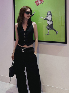 gagaopt2025夏季新款垂感宽松阔腿裤辣妹低腰黑色显瘦西装休闲裤