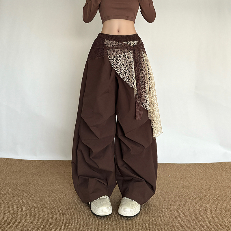 休闲裤松紧高腰捏褶宽松阔腿裤女