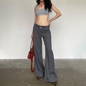 辣妹低腰两粒扣阔腿长裤 冬季 垂感拖地西裤 gagaopt宽松显瘦休闲裤