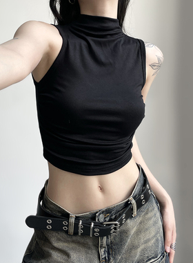 gagaopt辣妹半高领套头背心夏季修身显瘦百搭无袖内搭短款上衣女