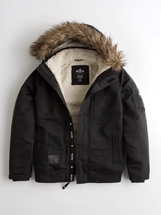 正品必保Hollister冬季防风防雨加绒连帽夹飞行员克工装夹克