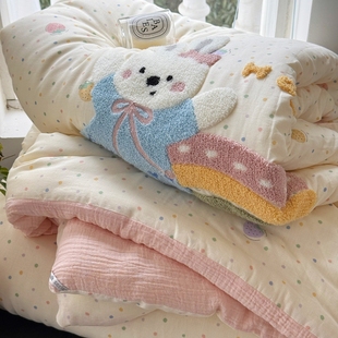 A类全棉双层纱被子冬被芯加厚纯棉皱皱纱单人春秋被双人夏被棉被