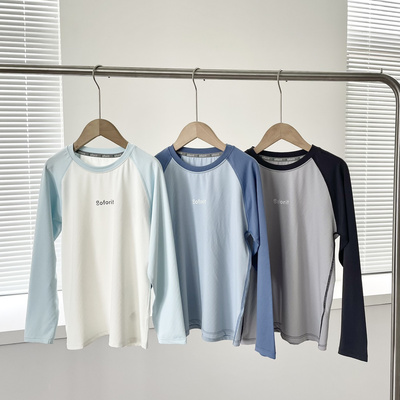 清不退男童春秋长袖T恤圆领休闲上衣速干套头户外运动衣