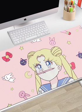 超大号鼠标垫笔记本桌垫锁边定制女生卡通可爱水冰月美少女FSFD